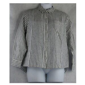 NWT Style & Co Women's Petite Linen Blend Button-Down Shirt, Blue Stripe, PXL